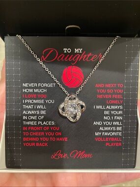 To my Daughter- Silver Crystal Knot Necklace 
In keepsake box. NWT